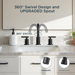 TVOFEK Black Bathroom Faucets for Sink 3 Hole, 8 inch Widespread Water Faucet with Metal Pop-up Drain, Aerator and cUPC Supply Hoses