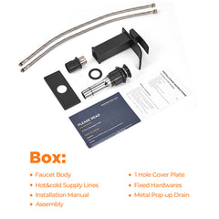 TVOFEK Black Waterfall Bathroom Faucet 1 or 3 Hole, Single Handle Bathroom Sink Faucet with Deck and Pop-up Drain for Lavatory Washbasin