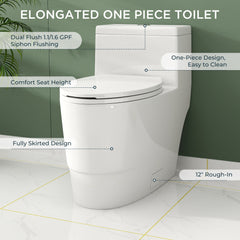 TVOFEK 17" ADA Comfort Height Dual-Flush Toilet Modern Elongated One-Piece Toilet for Floor Mounted Glazed Surface (Seat Included)