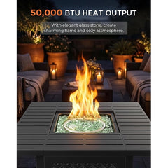 30" Propane Fire Pit Table 50,000 BTU Outdoor Gas Fire Pit Table with Lid and Glass Stone for Backyard, Garden, Patio and Picnic, CSA Certified