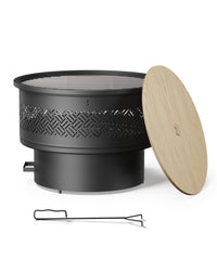 TVOFEK 32 inch Fire Pit with Grill & Lid, Wood Burning Firepits Table with Fire Poker for BBQ, Table, Bonfire