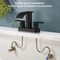 TVOFEK Waterfall Centerset Bathroom Faucets for 2 or 3 Hole with Metal Pop up Drain and cUPC Hose, 4 inch Bathroom Sink Faucet for Vanity RV Lavatory