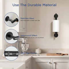 TVOFEK Paper Towel Holder Under Cabinet, Stainless Steel One-Handed Tear Paper Roll Holder with Ratchet System, Drill Mount Commercial Paper Towel Rack for Kitchen, Round Base, Matte Black