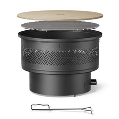 TVOFEK 32 inch Fire Pit with Grill & Lid, Wood Burning Firepits Table with Fire Poker for BBQ, Table, Bonfire