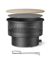 TVOFEK 32 inch Fire Pit with Grill & Lid, Wood Burning Firepits Table with Fire Poker for BBQ, Table, Bonfire