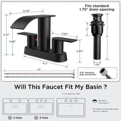 TVOFEK Waterfall Centerset Bathroom Faucets for 2 or 3 Hole with Metal Pop up Drain and cUPC Hose, 4 inch Bathroom Sink Faucet for Vanity RV Lavatory