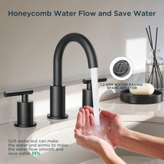 TVOFEK Black Bathroom Faucets for Sink 3 Hole, 8 inch Widespread Water Faucet with Metal Pop-up Drain, Aerator and cUPC Supply Hoses