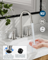 TVOFEK 8 inch Widespread Bathroom Sink Faucet 3 Hole with Pop up Drain and cUPC Hose, 2 Handle Brushed Nickel Vanity Faucet with 360° Spout for Restroom, RV, Bar
