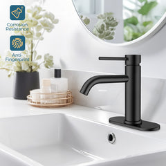 TVOFEK Single Hole Bathroom Faucet, Matte Black Sink Faucet 3 Hole with Metal Pop up Drain for Vanity RV Restroom