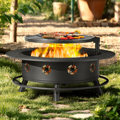 TVOFEK 43 Inch Fire Pit with BBQ Grill, Large Wood Burning Fire Pits with Lid, Fire Poker and Cooking Grate for Backyard, Patio