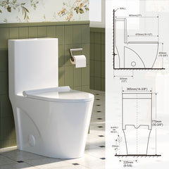 TVOFEK Comfort Height Modern One Piece Toilet, 1.1/1.6 GPF Elongated Dual Flush Toilet with Soft Closing Seat, Standard Modern Toilet for Bathroom, 12" Rough-In