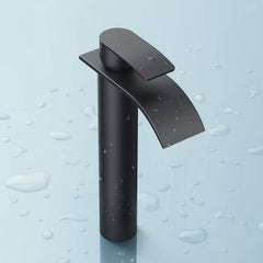 TVOFEK Tall Waterfall Bathroom Vessel Sink Faucet, One Hole Black Bathroom Faucet with Metal Pop up Drain for Basin Bath