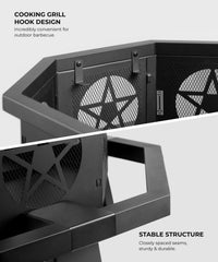 TVOFEK 43 inch Octagon Fire Pit with Grill and Poker, Large Wood Burning Firepits, Outdoor Fire Barrell for Bonfire, Backyard, Patio, Picnic, Camping, Black