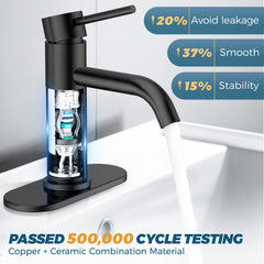 TVOFEK Single Hole Bathroom Faucet, Matte Black Sink Faucet 3 Hole with Metal Pop up Drain for Vanity RV Restroom