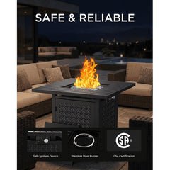 30" Propane Fire Pit Table 50,000 BTU Outdoor Gas Fire Pit Table with Lid and Glass Stone for Backyard, Garden, Patio and Picnic, CSA Certified