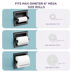 TVOFEK Recessed Toilet Paper Roll Holder, Stainless Steel Wall Mount Tissue Roll Holder for Bathroom with Mounting Bracket, Matte Black