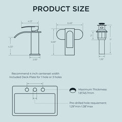 TVOFEK Waterfall Bathroom Faucets, Black Single Handle Bathroom Water Faucet with Metal Pop up Drain and Deck Plate for Basin RV Lavatory Vanity