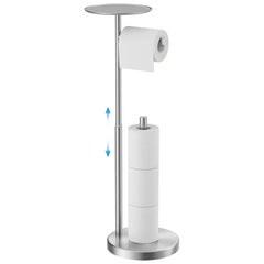 TVOFEK Black Toilet Paper Holder Stand with Top Storage Shelf, Adjustable Height Toilet Paper Roll Holder Free Standing, 304 Stainless Steel and Weighted Base