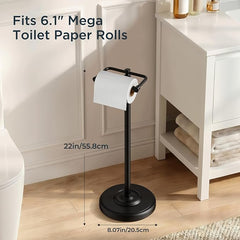 TVOFEK Toilet Paper Holder Free Standing, Vintage Toilet Paper StorageHolder Stainless Steel, with 4.1LBS Stable Weighted Base, Fits Regular and Mega Rolls, Matte Black
