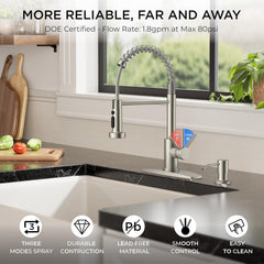 TVOFEK Matte Black Kitchen Faucet with Sprayer and Soap Dispenser 3-Mode, Commercial Single Handle Sink Faucets with Deck Plate for RV Bar Laundry Camper