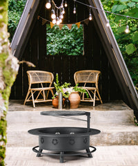 TVOFEK 43 Inch Fire Pit with BBQ Grill, Large Wood Burning Fire Pits with Lid, Fire Poker and Cooking Grate for Backyard, Patio