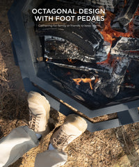 TVOFEK 43 inch Octagon Fire Pit with Grill and Poker, Large Wood Burning Firepits, Outdoor Fire Barrell for Bonfire, Backyard, Patio, Picnic, Camping, Black