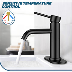 TVOFEK Single Hole Bathroom Faucet, Matte Black Sink Faucet 3 Hole with Metal Pop up Drain for Vanity RV Restroom