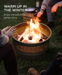 TVOFEK 32 inch Fire Pit with Grill & Lid, Wood Burning Firepits Table with Fire Poker for BBQ, Table, Bonfire