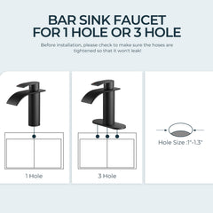 TVOFEK Waterfall Bathroom Faucets, Black Single Handle Bathroom Water Faucet with Metal Pop up Drain and Deck Plate for Basin RV Lavatory Vanity