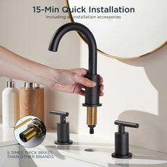 TVOFEK Black Bathroom Faucets for Sink 3 Hole, 8 inch Widespread Water Faucet with Metal Pop-up Drain, Aerator and cUPC Supply Hoses