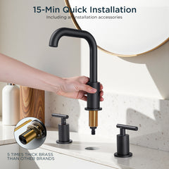 TVOFEK Bathroom Faucets for Sink 3 Hole, Black Bathroom Sink Faucet for Vanity, Pop up Drain Assembly, Stainless Steel Faucets for Sink Basin Restroom