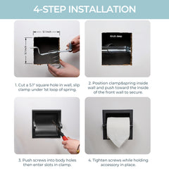 TVOFEK Recessed Toilet Paper Roll Holder, Stainless Steel Wall Mount Tissue Roll Holder for Bathroom with Mounting Bracket, Matte Black