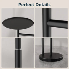 TVOFEK Black Toilet Paper Holder Stand with Top Storage Shelf, Adjustable Height Toilet Paper Roll Holder Free Standing, 304 Stainless Steel and Weighted Base