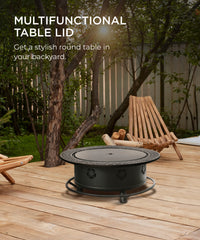 TVOFEK 43 Inch Fire Pit with BBQ Grill, Large Wood Burning Fire Pits with Lid, Fire Poker and Cooking Grate for Backyard, Patio