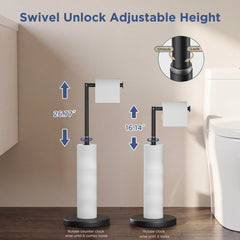 TVOFEK Toilet Paper Holder Free standing Adjustable Height, Stainless Steel Toilet Paper Holder Stand for 4 Rolls with Storage, Stable Weighted Base, Matte Black