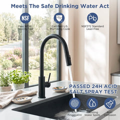 TVOFEK Kitchen Faucet with Pull Down Sprayer, High Arc Kitchen Sink Faucet with Deck Plate fit 1 or 3 Hole, Matte Black Faucets for RV Bar Farmhouse Laundry