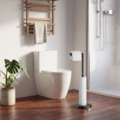 TVOFEK Toilet Paper Holder Free standing Adjustable Height, Stainless Steel Toilet Paper Holder Stand for 4 Rolls with Storage, Stable Weighted Base, Matte Black