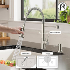TVOFEK Matte Black Kitchen Faucet with Sprayer and Soap Dispenser 3-Mode, Commercial Single Handle Sink Faucets with Deck Plate for RV Bar Laundry Camper