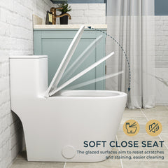 TVOFEK Compact One-Piece Elongated Toilet with Quiet Soft Close Seat, Dual Flush 1.1/1.6GPF, 17"Comfort Height, Easy-Clean Skirted Design, White