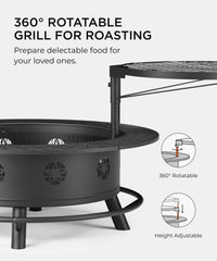 TVOFEK 43 Inch Fire Pit with BBQ Grill, Large Wood Burning Fire Pits with Lid, Fire Poker and Cooking Grate for Backyard, Patio