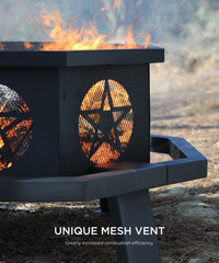 TVOFEK 43 inch Octagon Fire Pit with Grill and Poker, Large Wood Burning Firepits, Outdoor Fire Barrell for Bonfire, Backyard, Patio, Picnic, Camping, Black