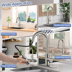 TVOFEK Kitchen Faucet with Sprayer, Brushed Nickel Kitchen Water Faucet with Deck Plate fits 1 or 3 Hole for RV Laundry Bar