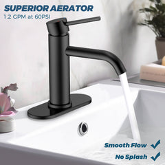 TVOFEK Single Hole Bathroom Faucet, Matte Black Sink Faucet 3 Hole with Metal Pop up Drain for Vanity RV Restroom