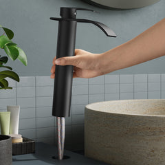 TVOFEK Tall Waterfall Bathroom Vessel Sink Faucet, One Hole Black Bathroom Faucet with Metal Pop up Drain for Basin Bath