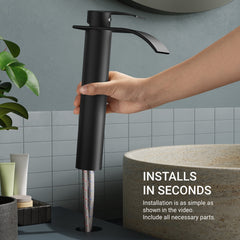 TVOFEK Tall Waterfall Bathroom Vessel Sink Faucet, One Hole Black Bathroom Faucet with Metal Pop up Drain for Basin Bath