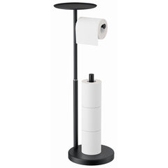 TVOFEK Black Toilet Paper Holder Stand with Top Storage Shelf, Adjustable Height Toilet Paper Roll Holder Free Standing, 304 Stainless Steel and Weighted Base