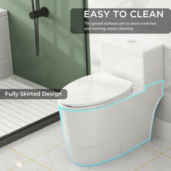 TVOFEK 17" ADA Comfort Height Dual-Flush Toilet Modern Elongated One-Piece Toilet for Floor Mounted Glazed Surface (Seat Included)