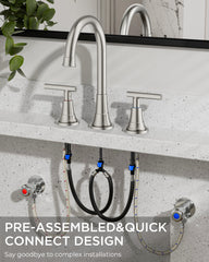 TVOFEK 8 inch Widespread Bathroom Sink Faucet 3 Hole with Pop up Drain and cUPC Hose, 2 Handle Brushed Nickel Vanity Faucet with 360° Spout for Restroom, RV, Bar