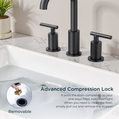 TVOFEK Bathroom Faucets for Sink 3 Hole, Black Bathroom Sink Faucet for Vanity, Pop up Drain Assembly, Stainless Steel Faucets for Sink Basin Restroom