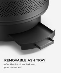 TVOFEK 32 inch Fire Pit with Grill & Lid, Wood Burning Firepits Table with Fire Poker for BBQ, Table, Bonfire